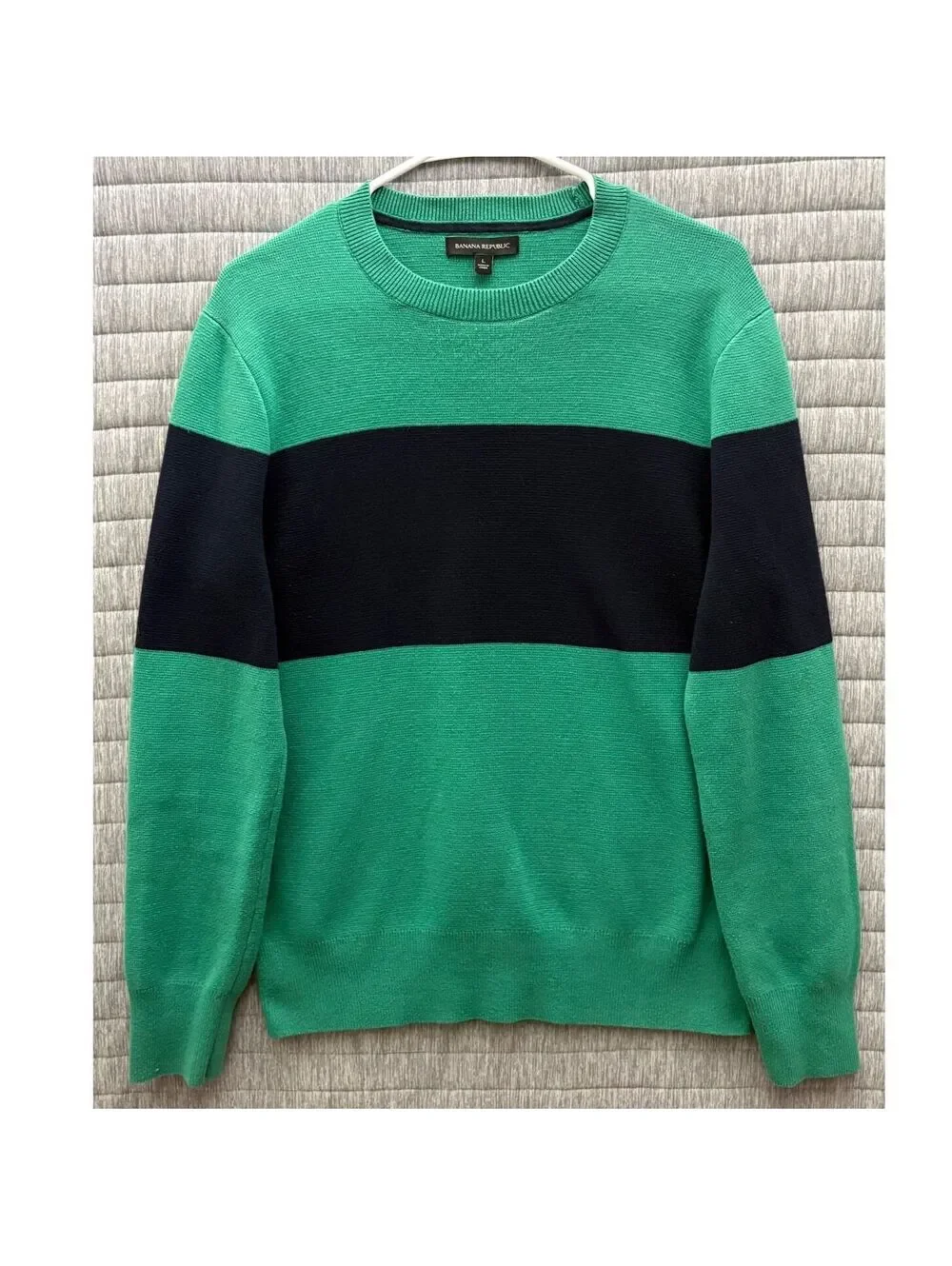 Banana Republic Knit Sweater Men's Large Kelly Green Navy Blue Preppy Classic